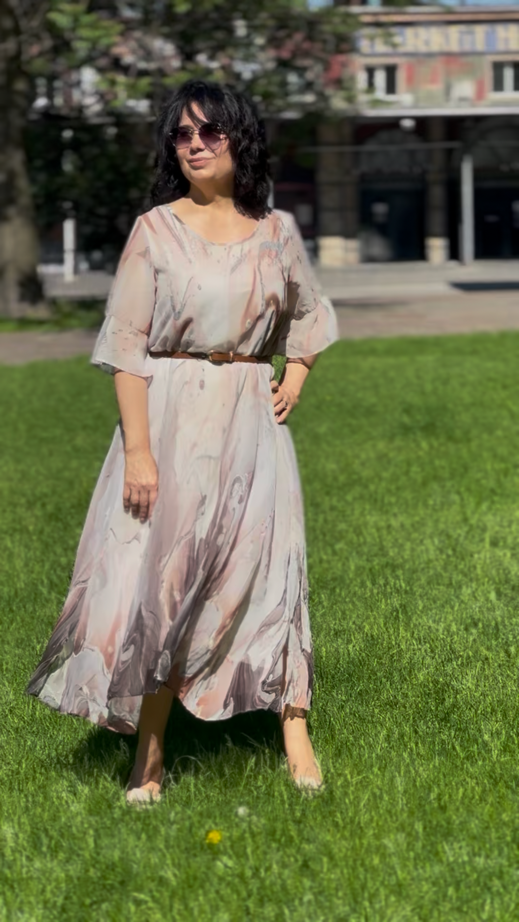 Chiffon dress with lining